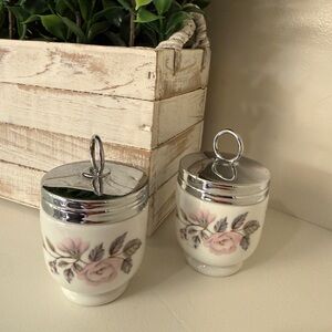 Royal Worcester Porcelain Pair of Egg Coddlers in June Garland Pattern VTG.